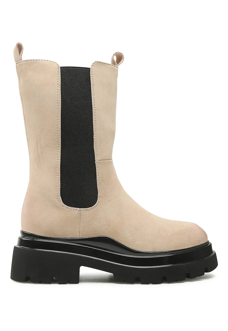 Botine dama,  piele ecologica, fermoar, bej,