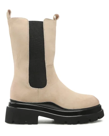 Botine dama,  piele ecologica, fermoar, bej,