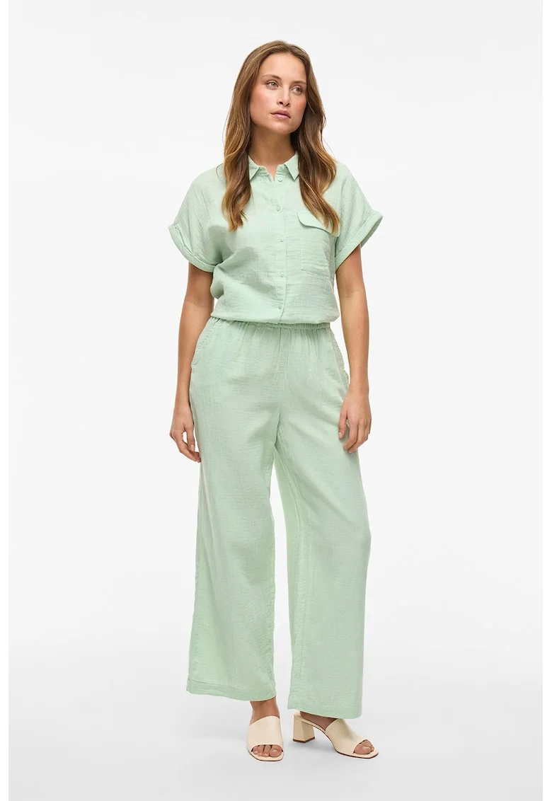 Pantaloni ampli cu talie inalta, Verde menta