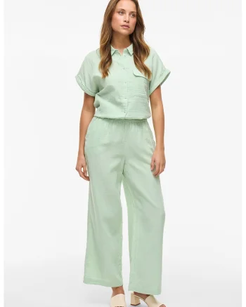 Pantaloni ampli cu talie inalta, Verde menta