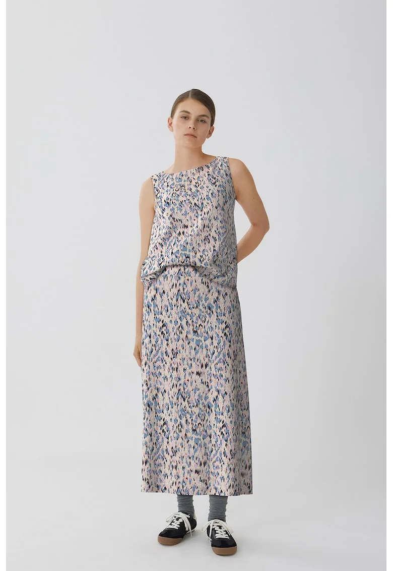 Bluza cu model si decolteu in V, Maro nisip/Roz