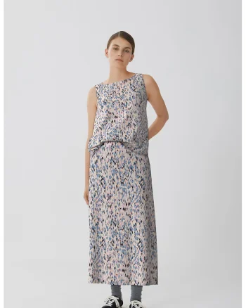 Bluza cu model si decolteu in V, Maro nisip/Roz