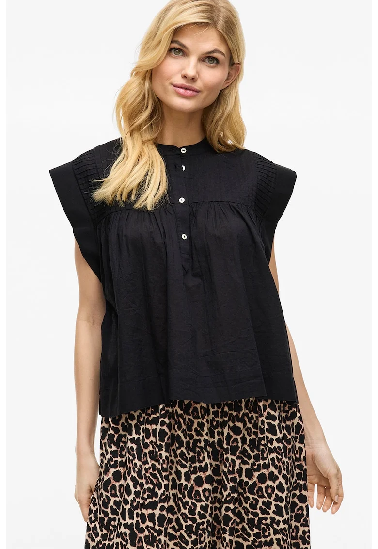 Bluza din bumbac organic cu model uni, Negru