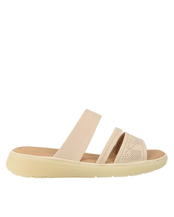Papuci casual, dama,  33191 crem, piele naturala, Crem