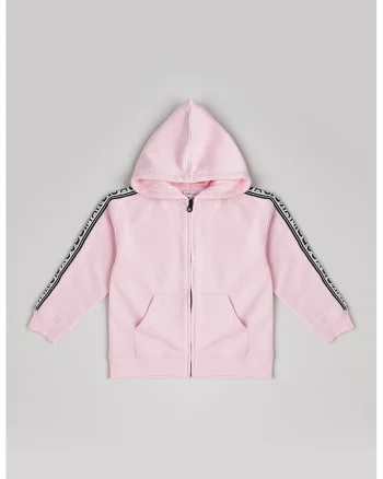 Hanorac cu fermoar si buzunar oblic, Negru/Roz pastel/Alb murdar