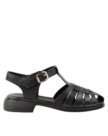 Sandale casual, dama,  5250 negru, piele naturala, toc, Negru