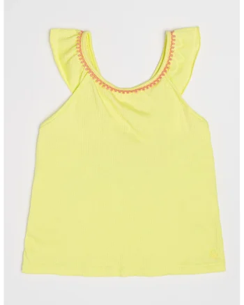 Top cu volane cu broderie, Roz somon/Verde fistic
