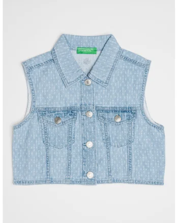 Vesta crop din denim, Albastru pastel