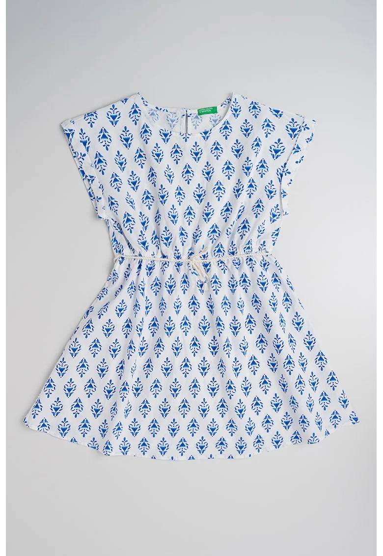 Rochie evazata cu imprimeu, Alb/Bleumarin