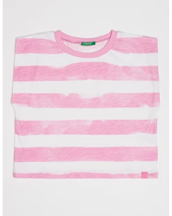 Tricou din bumbac cu model in dungi, Alb/Roz