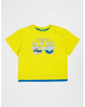 Tricou supradimensionat din bumbac, Alb/Albastru royal/Verde fistic