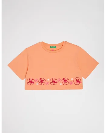 Tricou crop din bumbac, Portocaliu/Roz zmeuriu