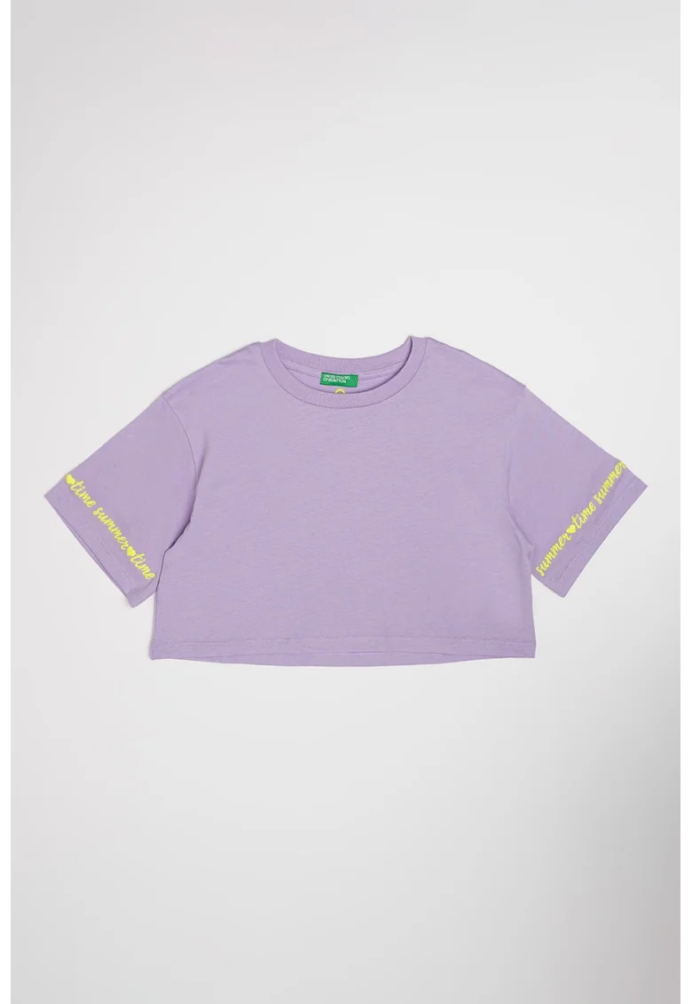 Tricou crop din bumbac, Verde neon/Lila