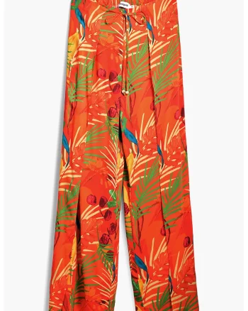 Pantaloni cu imprimeu si talie elastica, Verde/Portocaliu mandarina/Albastru