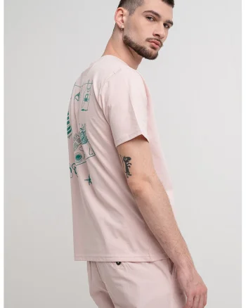 Tricou cu decolteu la baza gatului si imprimeu, Verde/Roz pastel