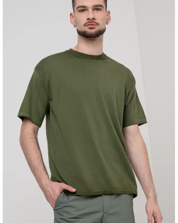 Tricou regular fit cu decolteu la baza gatului, Kaki inchis