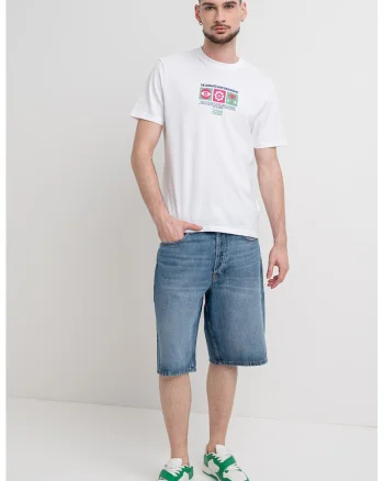 Tricou cu decolteu la baza gatului si imprimeu, Verde/Alb optic/Roz