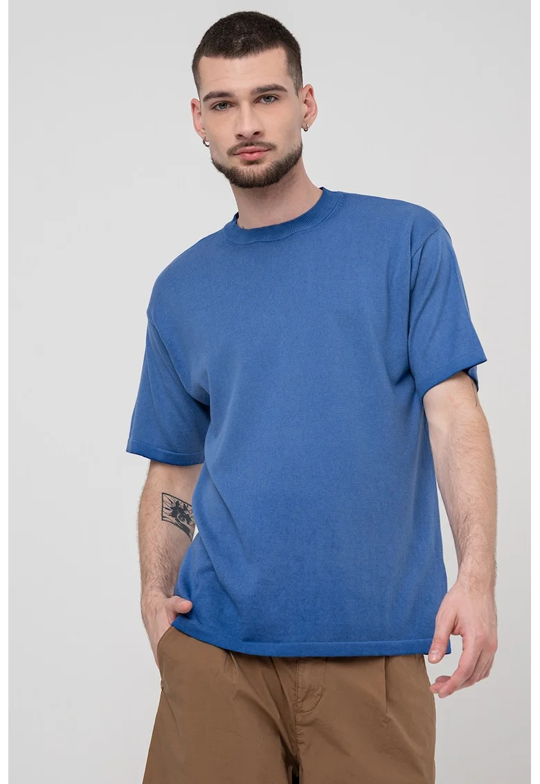 Tricou regular fit cu decolteu la baza gatului, Albastru royal
