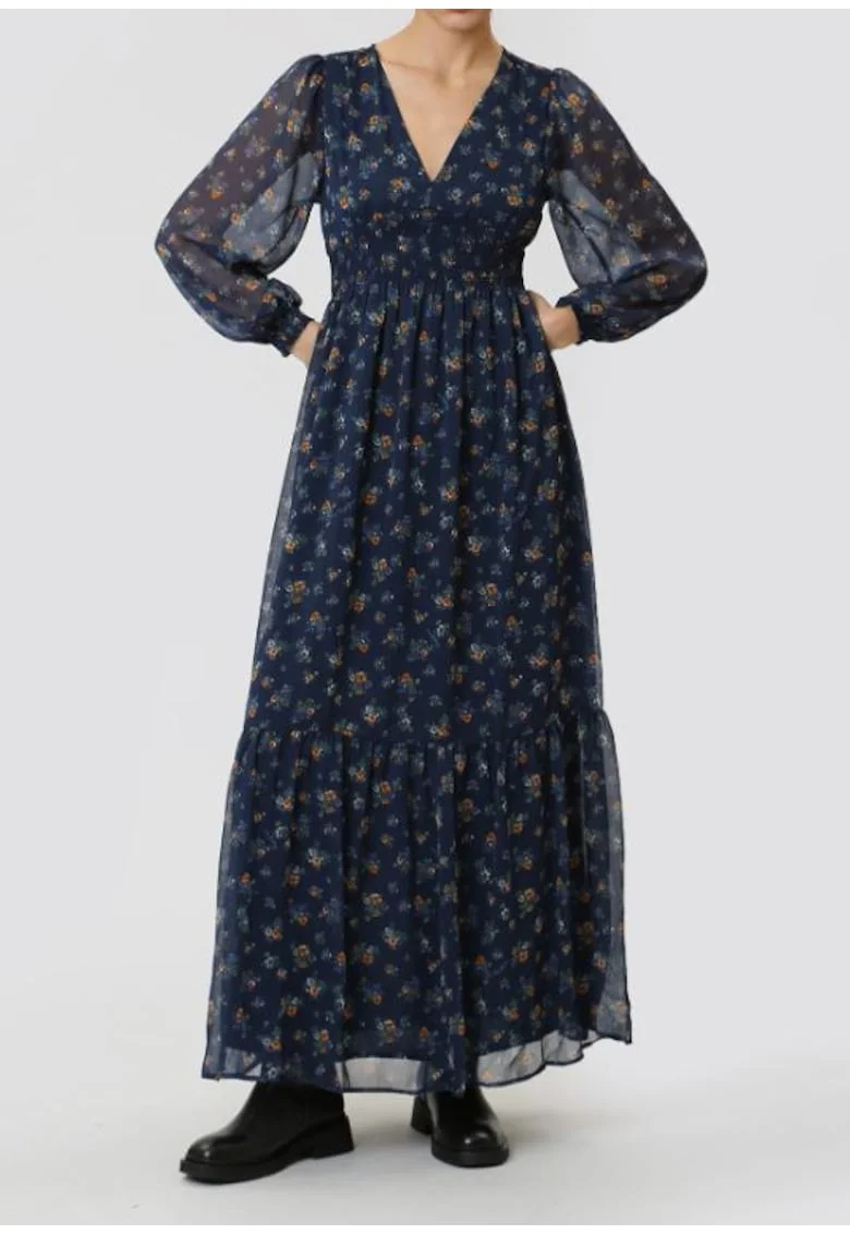 Rochie cu decolteu in V si print floral,