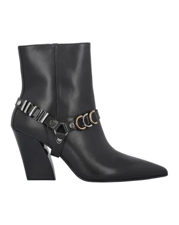 Botine de piele cu detalii metalice, Negru