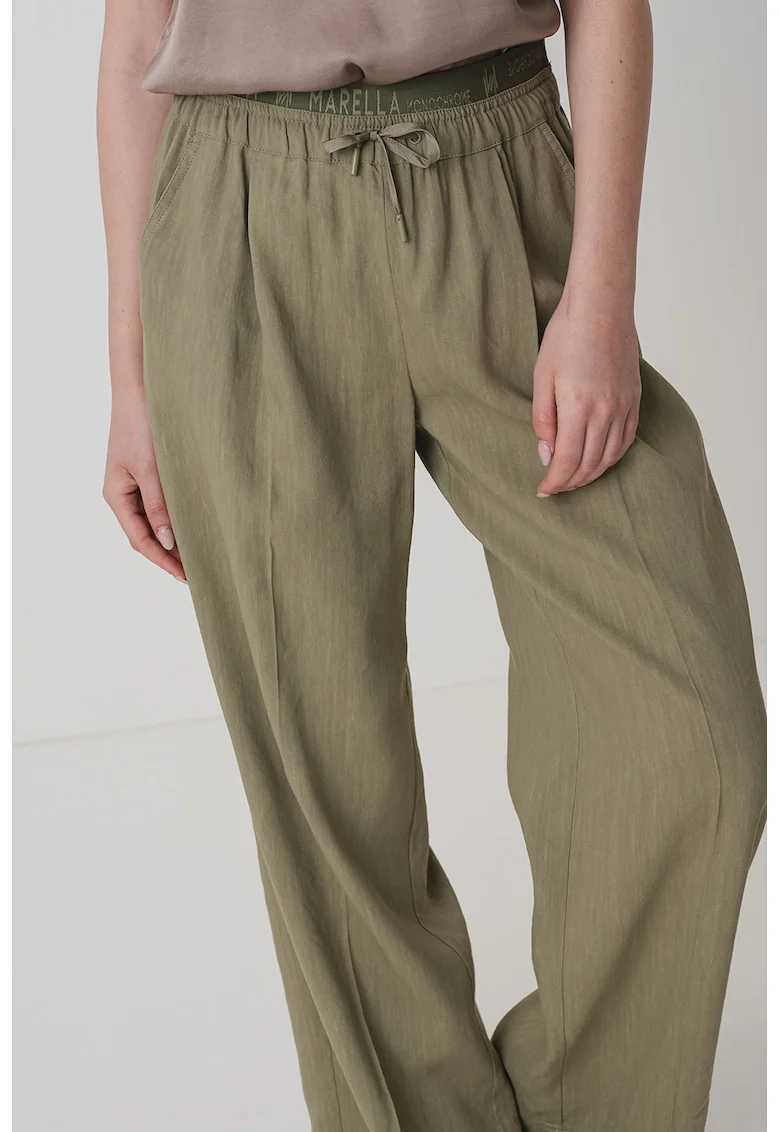 Pantaloni evazati cu banda logo in talie, Verde sparanghel