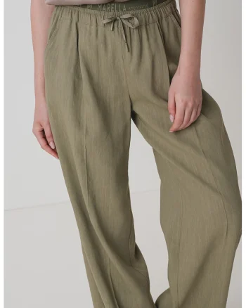 Pantaloni evazati cu banda logo in talie, Verde sparanghel
