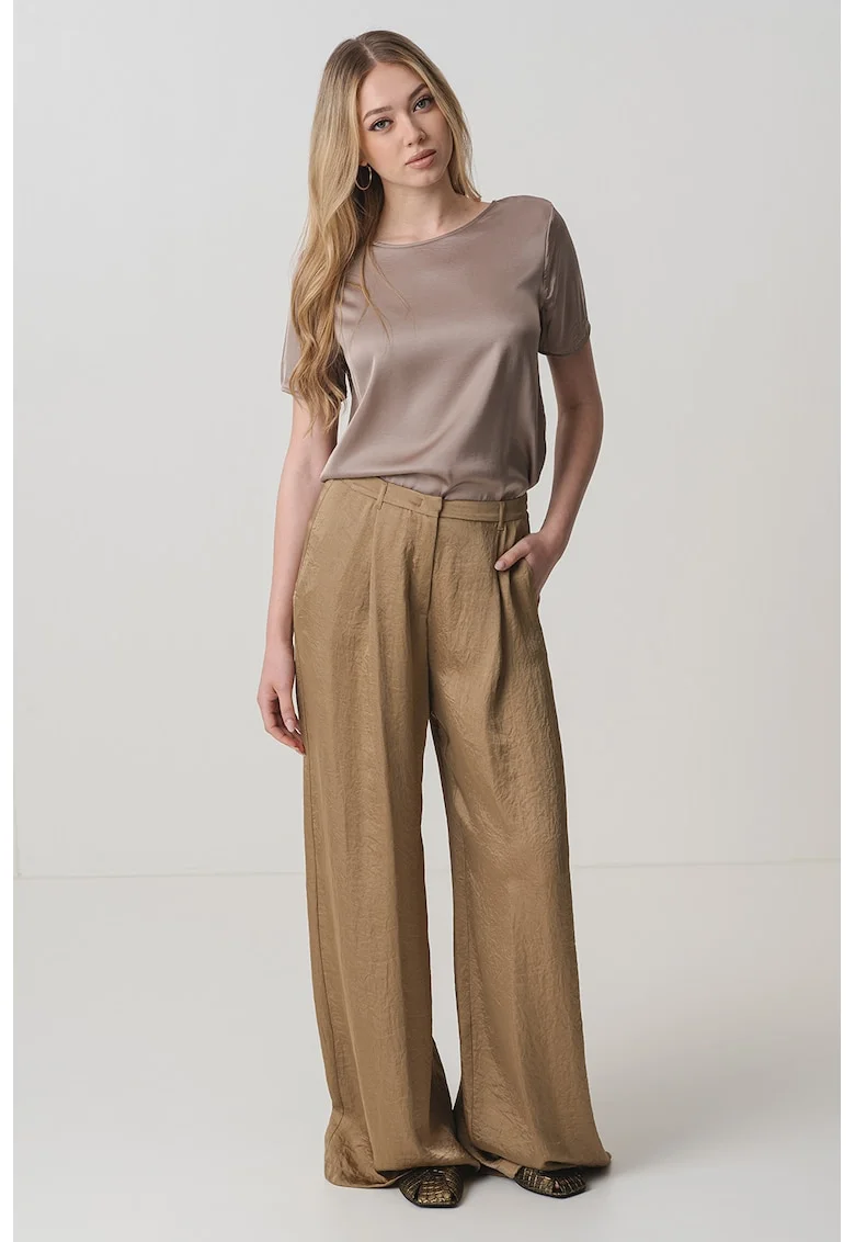 Pantaloni evazati cu talie inalta, Maro deschis