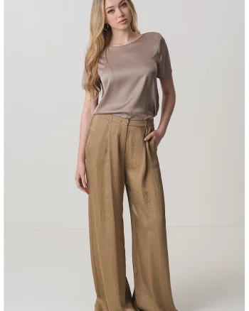 Pantaloni evazati cu talie inalta, Maro deschis