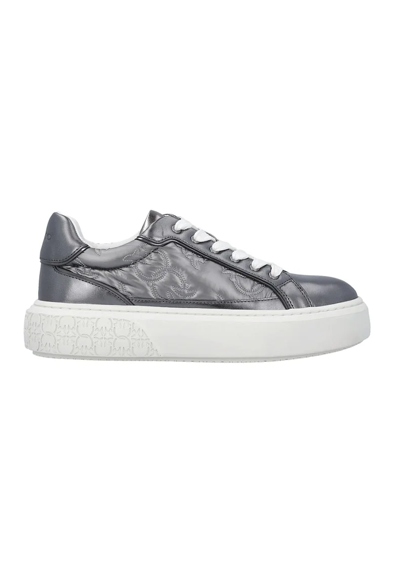 Pantofi sport de piele cu imprimeu, Alb optic/Argintiu