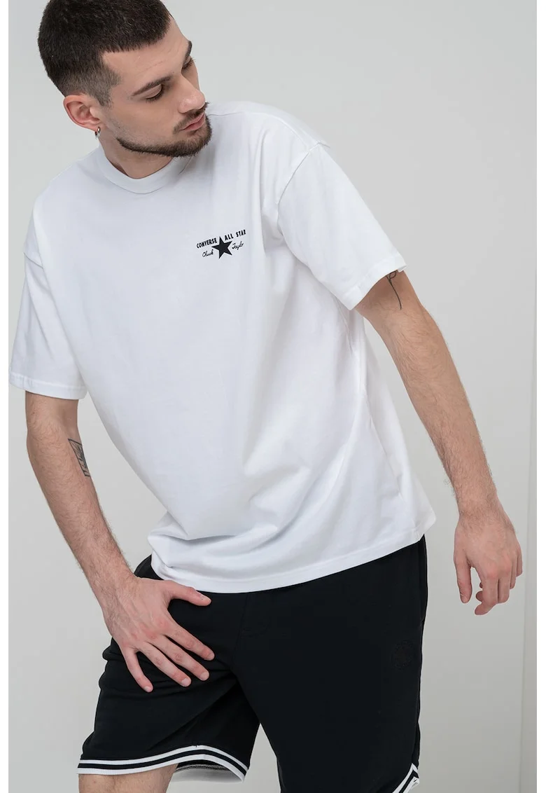 Tricou din amestec de bumbac organic cu imprimeu logo License Plate, Alb optic