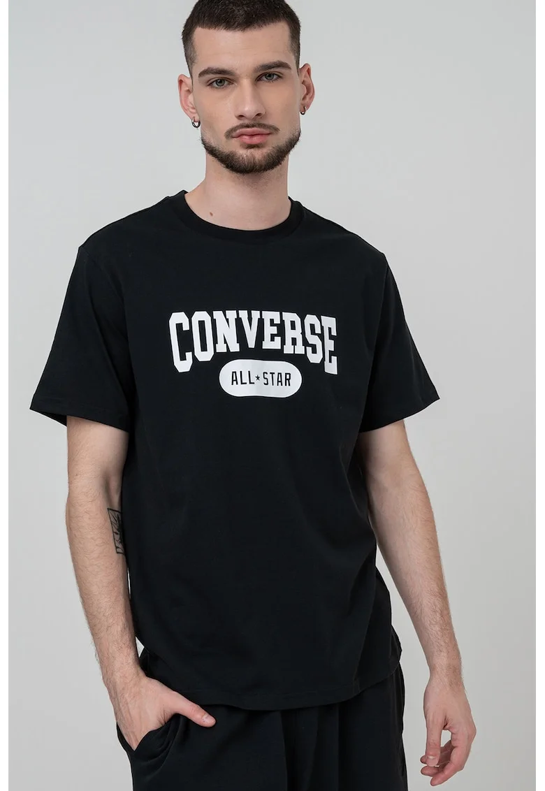 Tricou cu imprimeu pe piept Retro, Alb/Negru