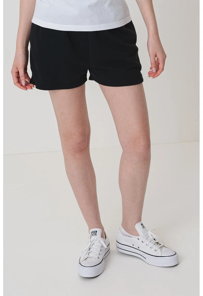 Pantaloni scurti cu banda elastica in talie si talie inalta, Negru