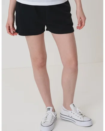 Pantaloni scurti cu banda elastica in talie si talie inalta, Negru