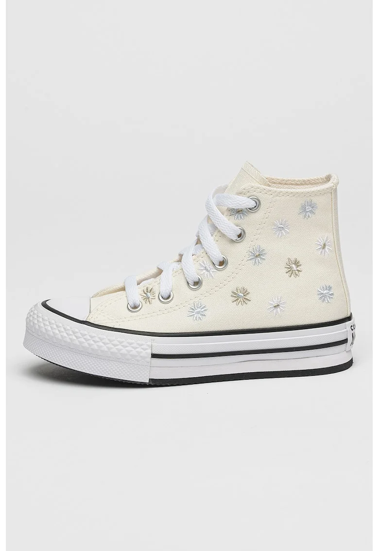 Pantofi sport cu platforma si flori brodate All Star Lift, Crem
