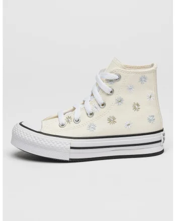 Pantofi sport cu platforma si flori brodate All Star Lift, Crem