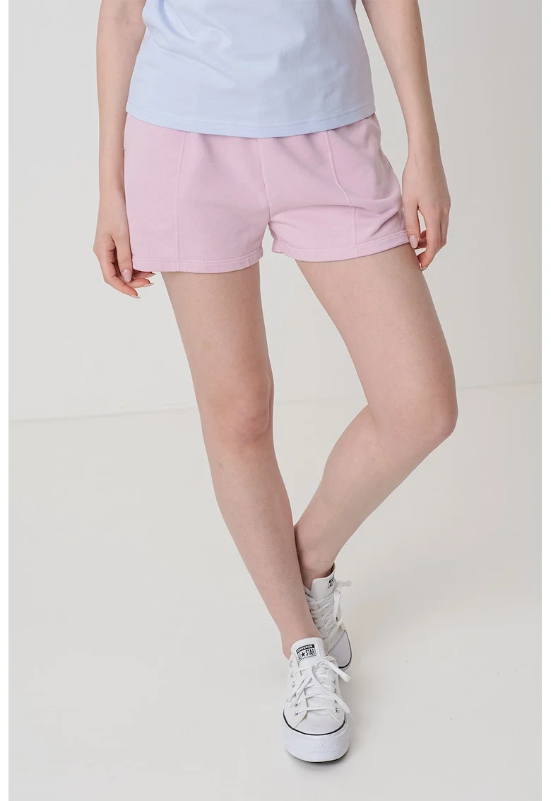 Pantaloni scurti cu banda elastica in talie si talie inalta, Roz pastel