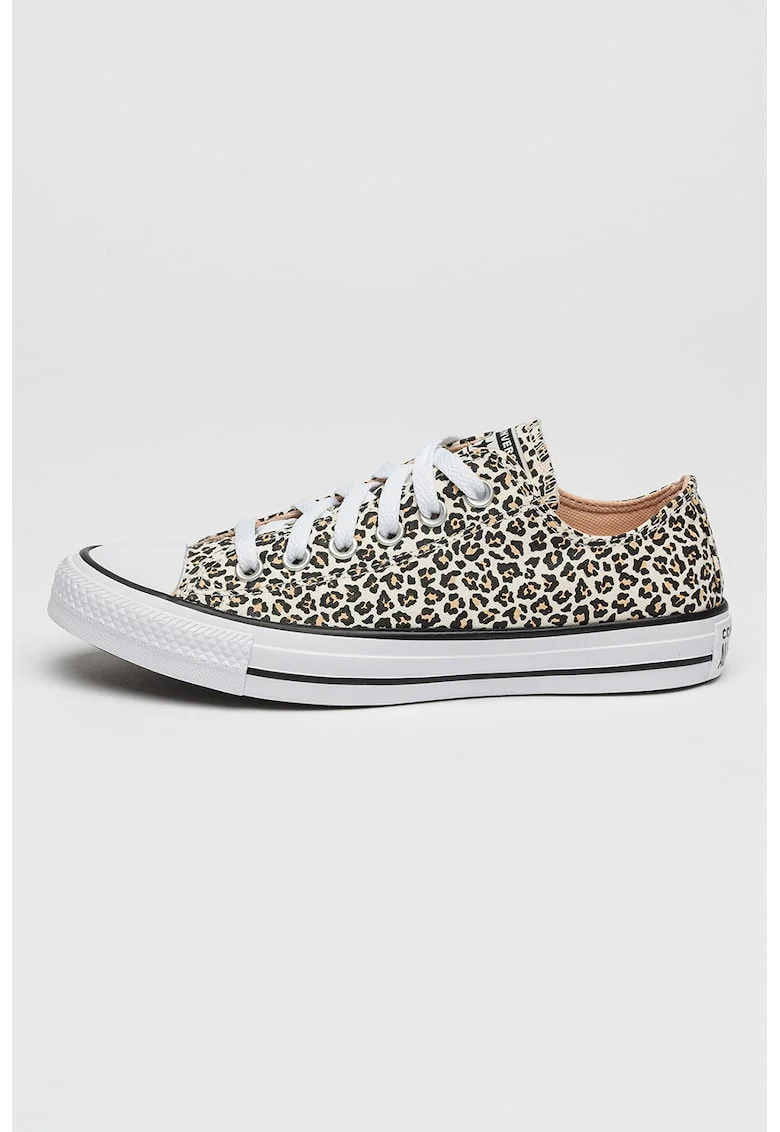Pantofi sport low-cut cu model animal print, Negru/Bej deschis