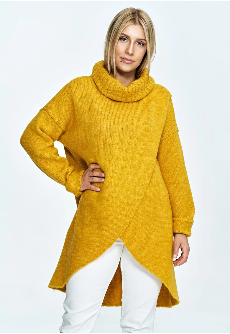 Pulover supradimensionat,  guler inalt, design tip plic, tricotat cu lana,