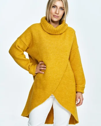 Pulover supradimensionat,  guler inalt, design tip plic, tricotat cu lana,