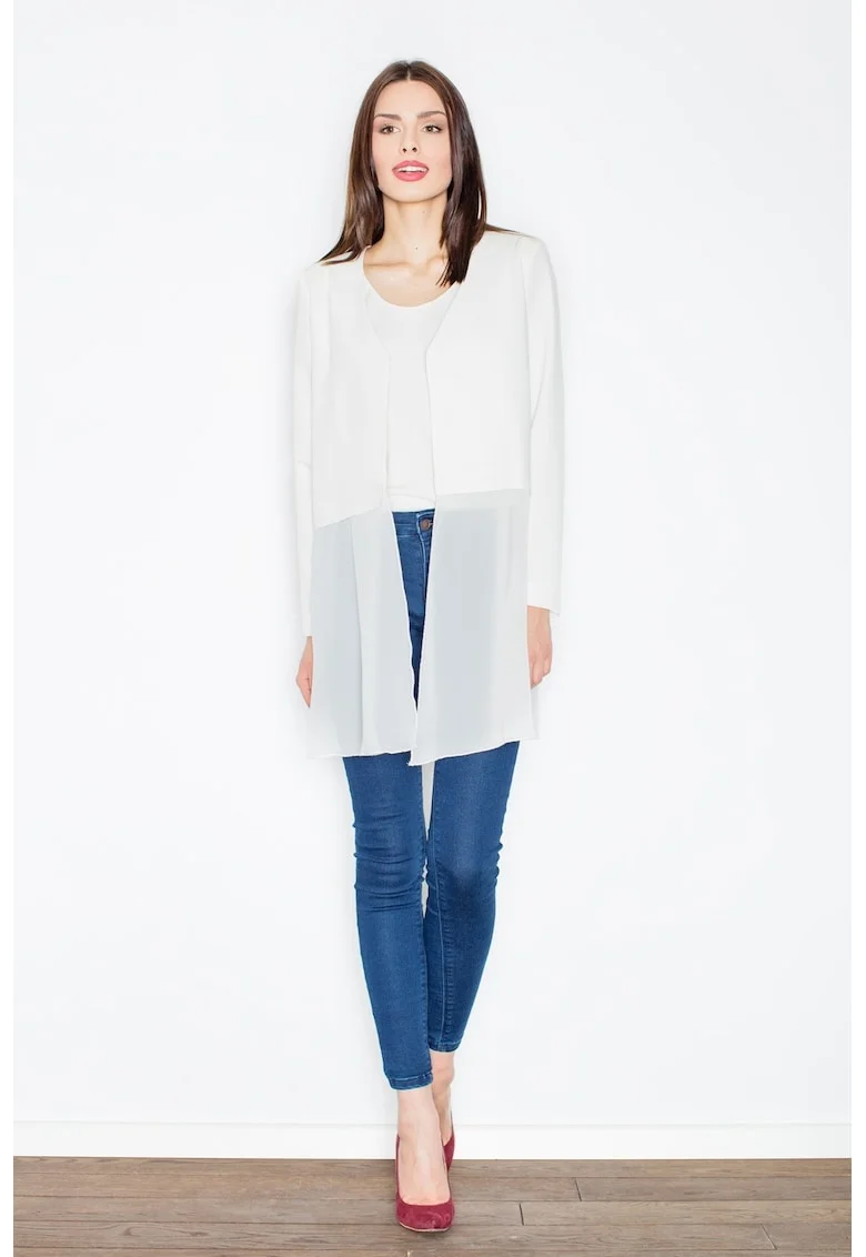 Cardigan dama,  M441, ecru, poliester si vascoza