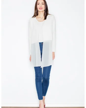 Cardigan dama,  M441, ecru, poliester si vascoza