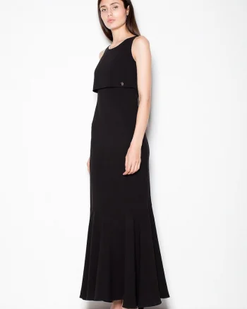 Rochie lunga  neagra, elastan, poliester, viscoza
