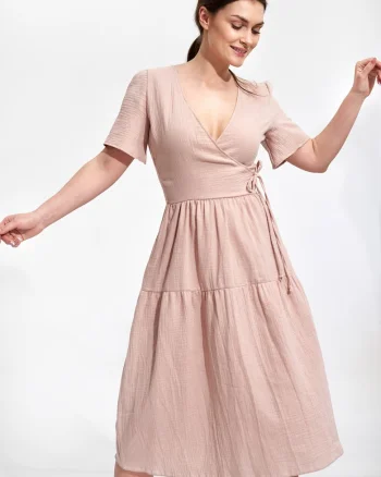 Rochie midi,  bumbac, bej