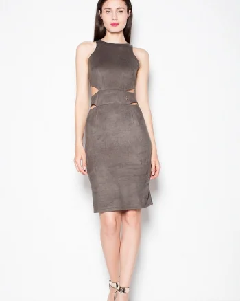 Rochie de seara  verde, piele de caprioara, decupaje talie, elastan 5% - poliester 95%