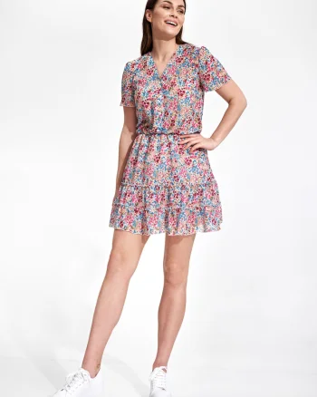 Rochie boho,  mini, flori colorate, poliester