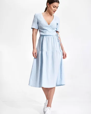 Rochie midi  M872, bumbac 100%, albastru deschis, croiala confortabila