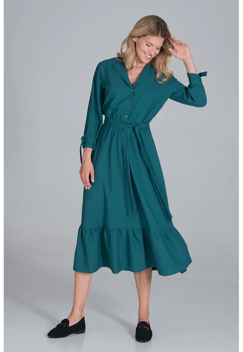 Rochie camasa  verde, cu centura, poliester,