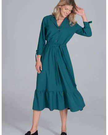 Rochie camasa  verde, cu centura, poliester,