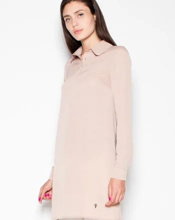 Bluza dama  bej, tricot usor, maneci lungi, guler delicat