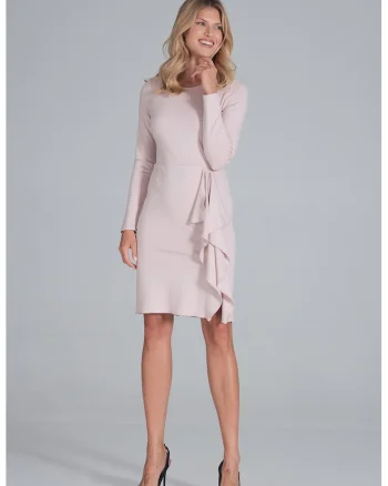 Rochie  roz, viscoza, cu fanta si volan